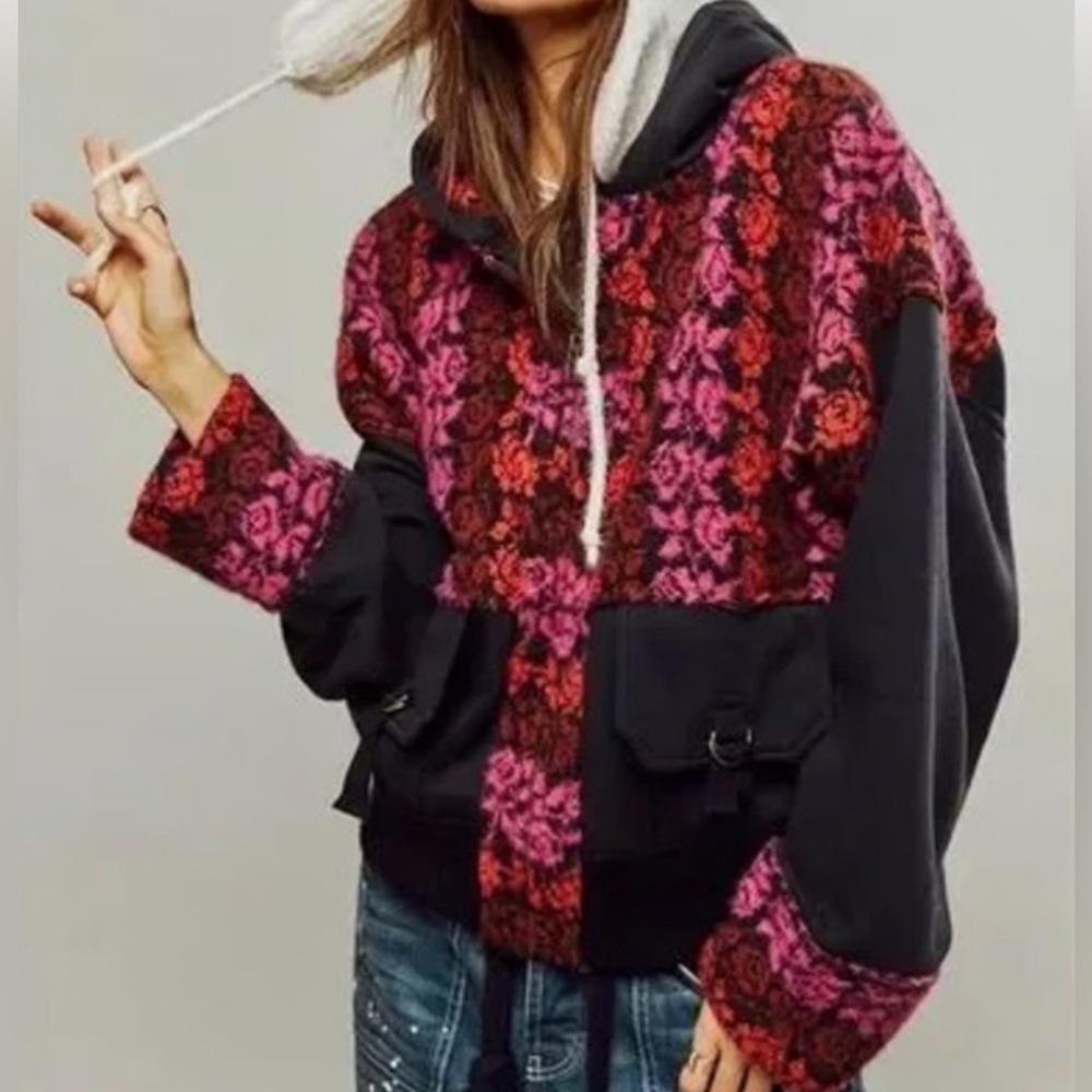 NWT FREE PEOPLE Rockwell‎ Sweater Hoodie Bomber Pink XS Oversized